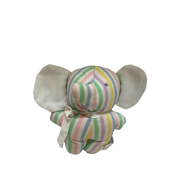 Bantam Vintage Pastel Striped Elephant Plush Rattle Stuffed Animal Toy 5.5" - Picture 1 of 10